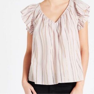 Rebecca Taylor La Vie Lurex Stripe Top in Faded Lilac Size Large